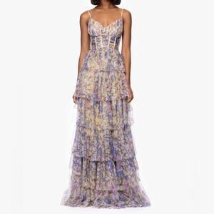 Blondie Nites “Chelsea” Mesh Tiered Ruffle Corset Floor Length Dress Jr’s Sz 13